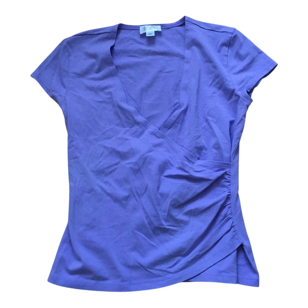 Loft  Purple Short-Sleeve Wrap Jersey Top Blouse